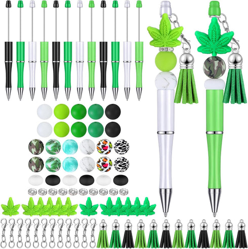 Teling 12 Pcs Beadable Pens, Plastic Black Ink Ballpoint Pen with Assorted Spacer Beads for DIY School Supplies