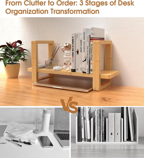 KinShare Small Adjustable Desk Bookshelf Organizer Open Bookend Shelf Flexible to Fit as Much or as Little