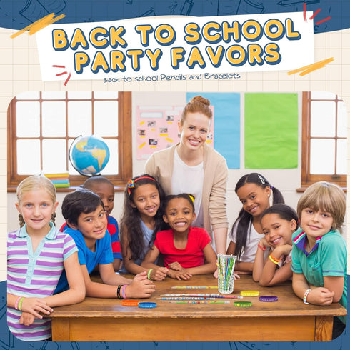 Sabary 48 Pcs Back to School Pencils, Silicone Bracelets Set, Classroom Reward Party Supplies for Kids