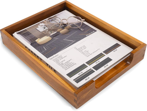 KOLWOVEN Wood Letter Tray, Dark Brown Load Documents Tray for Office Desktop Organizer, File & Paper Holder