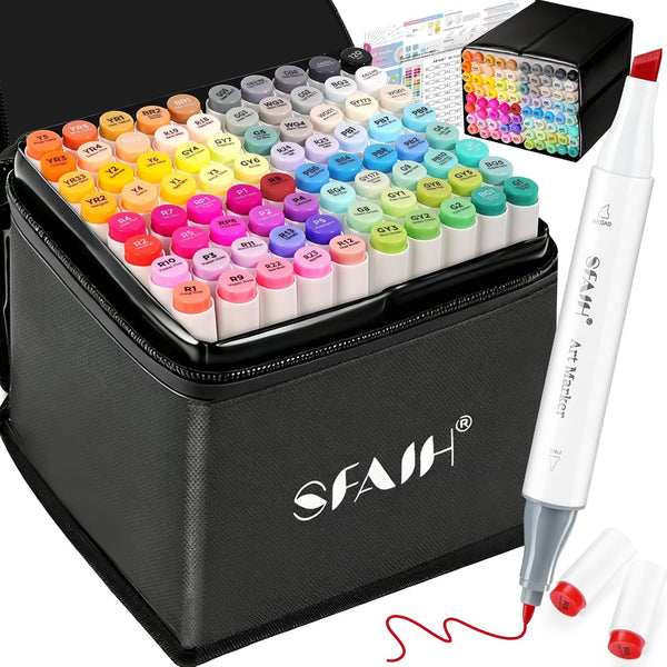 SFAIH Alcohol Markers Fine & Chisel - 81 Colors Dual Tip Coloring