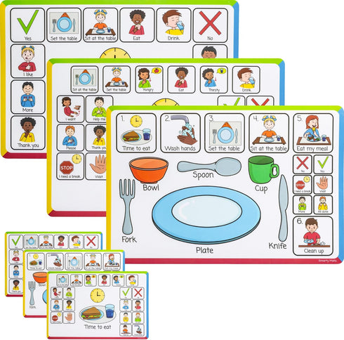 SMARTY MATS Speech Therapy Placemats for Autism & Non-Verbal Kids (6 Pack) Visual Communication