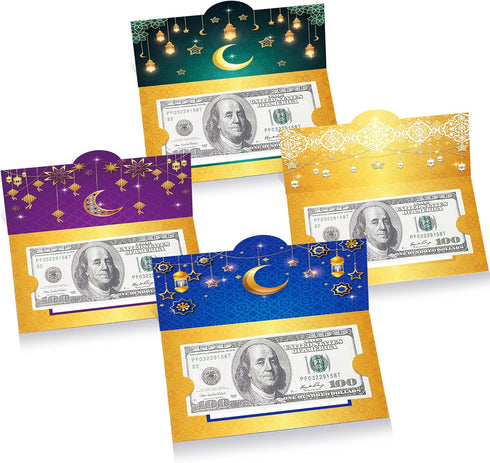 KYMY 12pcs Eid Mubarak Money Envelopes, Islamic Cash Folding Envelopes for Ramadan, Eid al-Adha, Birthday, Wedding
