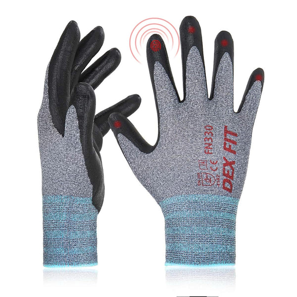DEX FIT FN330 Nitrile Work Gloves, 1 Pair, Lightweight, Touch-Screen Compatible, Grey L