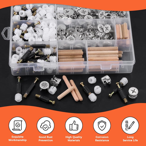 270Pcs 3 in 1 Furniture Connecting Hardware Connectors Kit, Including Cam Lock Fittings, Wood Dowel Pins