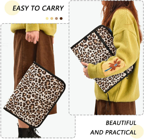 Leopard Cheetah Print Expanding File Folder, 13 Pockets Accordion Organizer, Sticky Labels, Zipper, A4 Document