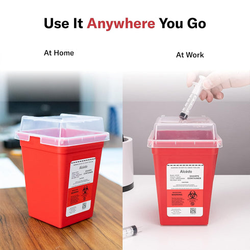 Alcedo Sharps Container 3-Pack for Home Use, 1 Quart Plus Biohazard Needle and Syringe Disposal, Portable for Travel