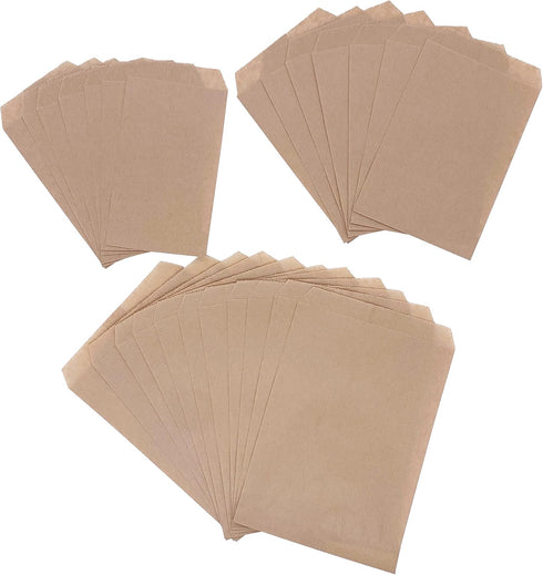 Quotidian Brown Flat Medium Greaseproof Kraft Paper Bags - 4" x 6" (Pack of 100) for Bakery Cookies, Candies, Dessert