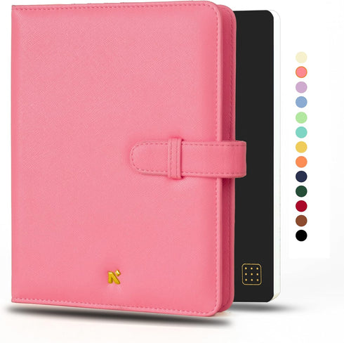 NEORAH B6 Notebook Sleeve with Loop + Dotgrid Journal, Faux Leather Sleeve with Penloop, 6 Card Slots, PINK