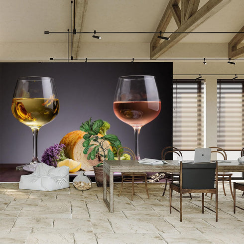 lnzCzhyre Custom Size Wall Sticker Mural Gourmet Meal with Wine and Broccoli for wall Decoration peelandstick wall