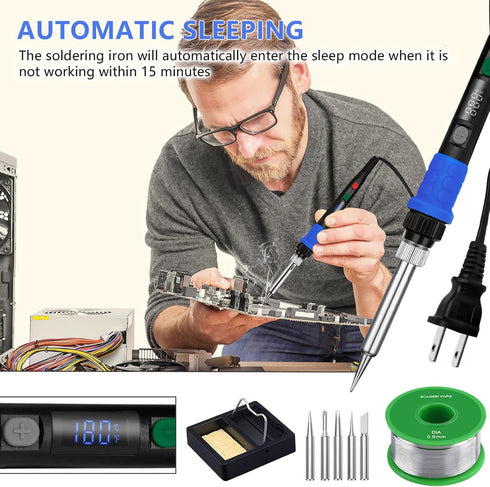 90W LED Digital Soldering Iron Kit with Smart Temperature Control, Auto Sleep, Temp Calibration, 110V, Accurate