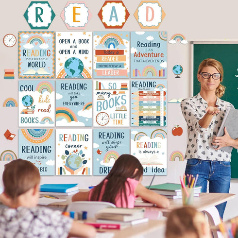 gisgfim Boho Reading Posters for Classroom, Educational Motivational Reading Strategies Bulletin Board Decorations
