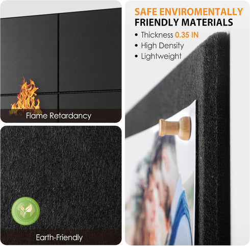MaxGear Large Cork Board for Wall 47" x 35" Black Bulletin Board with 12 Pack Felt Wall Tiles