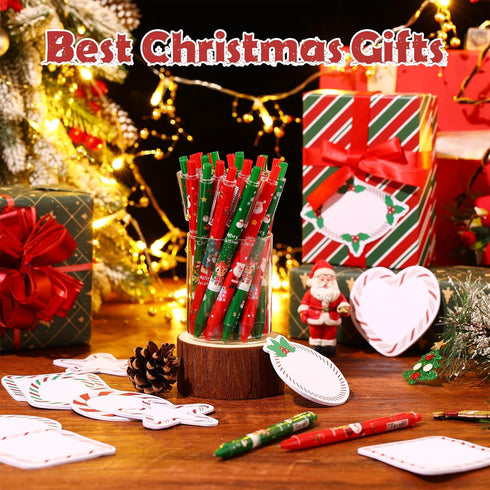 Spakon 48 Pcs Christmas Notepad Set with 24 Christmas Candy Sticky Notes and Themed Ballpoint Pens