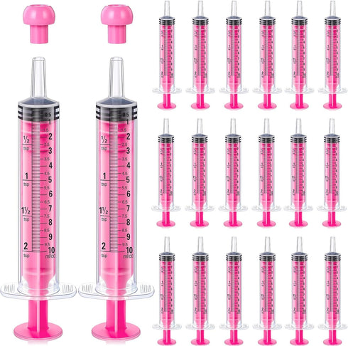 20 Pack 10ml Plastic Syringe with Caps, Colored Measuring Syringe for Pets Feeding, Individually Sealed