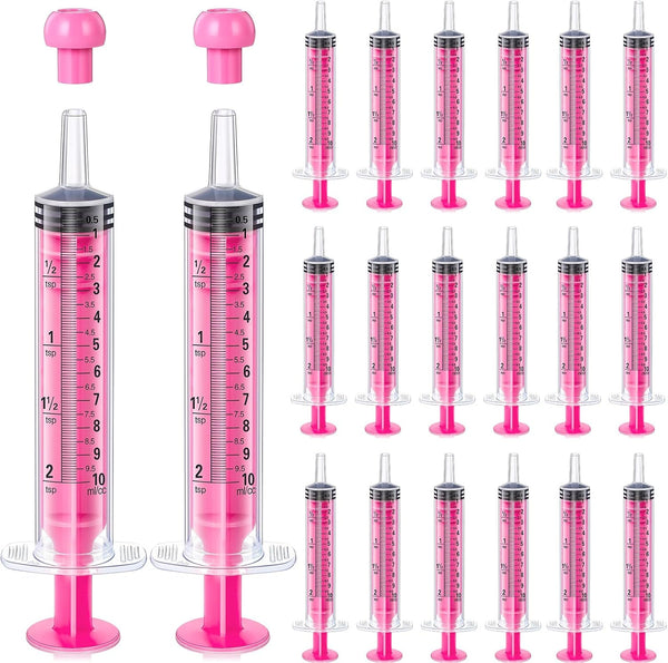 20 Pack 10ml Plastic Syringe with Caps, Colored Measuring Syringe for Pets Feeding, Individually Sealed