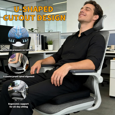 Tirniva Tailbone Coccyx & Support Seat Cushion for Office & Car Ergonomic U-Cutout Memory Foam for Sciatica, Pressure