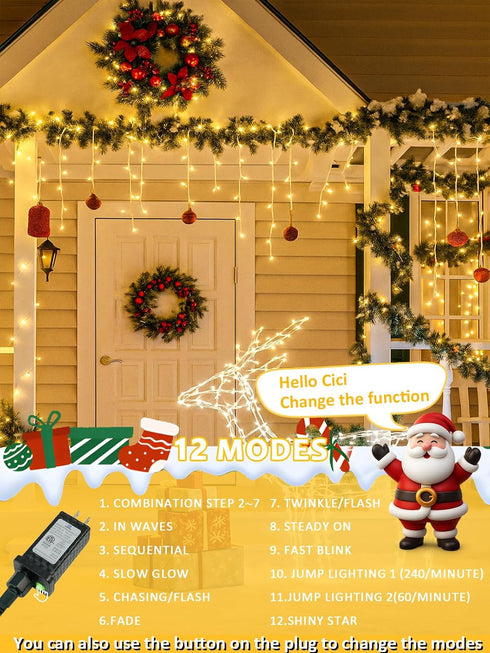 66Ft 200 Dimmable 12Modes Smart String Lights With Voice Control Indoor Outdoor, Clear Wire LED Christmas Lights
