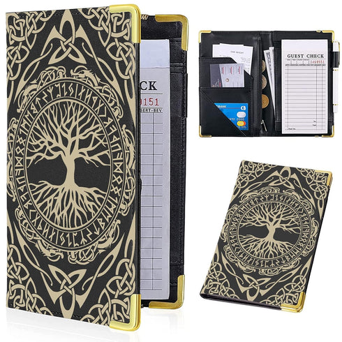 Waitress Book, Vikings Tree Server Books for Waitress with Zipper Pocket, Leather