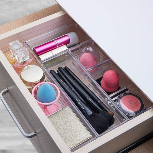 DCA 14 PCS Clear Plastic Drawer Organizer Tray, 4 Sizes for Makeup, Kitchen Utensils, Jewelry Storage