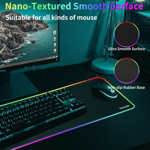 RGB Large Gaming Mouse Pad, 12 Light Modes, Computer Keyboard Mouse Pad, Oversize Anti-Slip Rubber Base Mouse Mat for Computer PC Games (31.5x11.8in Black,0.11in Thick) by TIDALSOIL