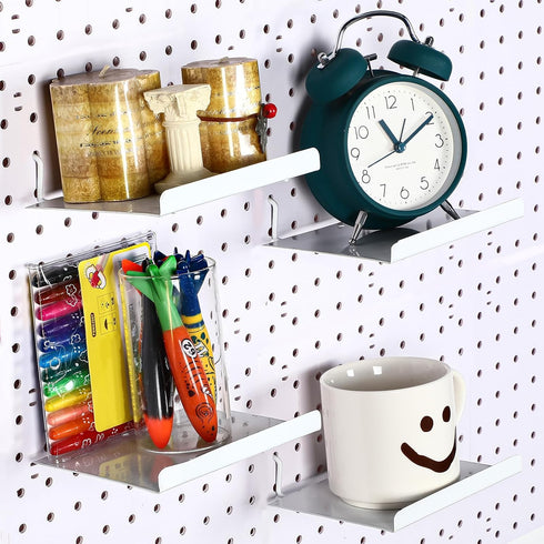 4 Pcs Pegboard Shelves Wall Organizer, Steel Tray Pegboard Accessories for Craft Garage Kitchen
