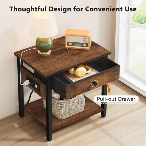 Gewudraw 2-Tier Printer Stand with Charging Station, Under Desk Printer Table, Side Table with Storage Shelves for Home