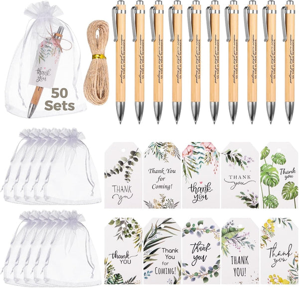 Chewtoyo Employee Appreciation Set with Bamboo Ballpoint Pens, 50 Pcs, Thank You Card