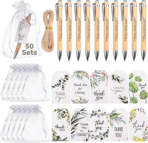 Chewtoyo Employee Appreciation Set, Bamboo Ballpoint Set with Thank You Card 50 Pcs