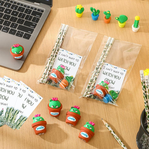 Fuyoooo Set Supplies(50 Sets) Cactus Back to School Gifts Bulk for Students Cactus Stationery with Pencils Erasers