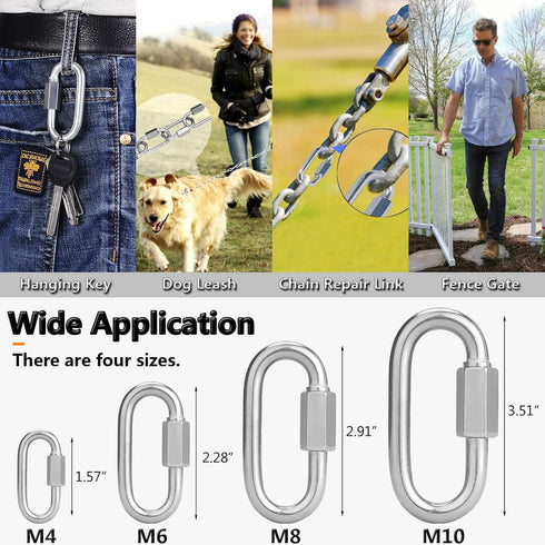 Quick Link, Lsqurel 304 Stainless Steel D Shape Locking Carabiner for Outdoor Use, Heavy Duty Chain Link (200lb-3000lb