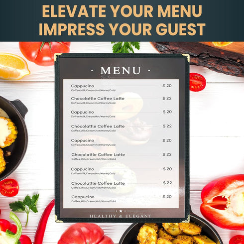 25 Pack 8.5 11 Inch (1 2 x Menu Covers, Various Style Menu Sleeves Clear View Menu Holder for Kitchen, Restaurant