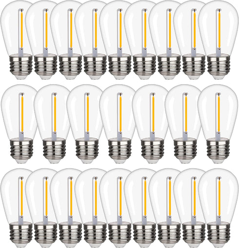 S14 Outdoor String Light Bulbs, 25 Pack, Shatterproof Replacement Bulbs, 1W Equivalent to 10W, Waterproof 2200K Warm