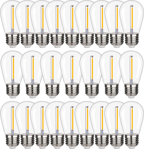 S14 Outdoor String Light Bulbs, 25 Pack, Shatterproof Replacement Bulbs, 1W Equivalent to 10W, Waterproof 2200K Warm