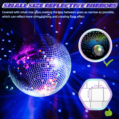 Meagoo 8" 6RPM 4 18 Disco Ball with Motor and Light, Hanging Mirror Ball and Batteries Powered Rotating Motor