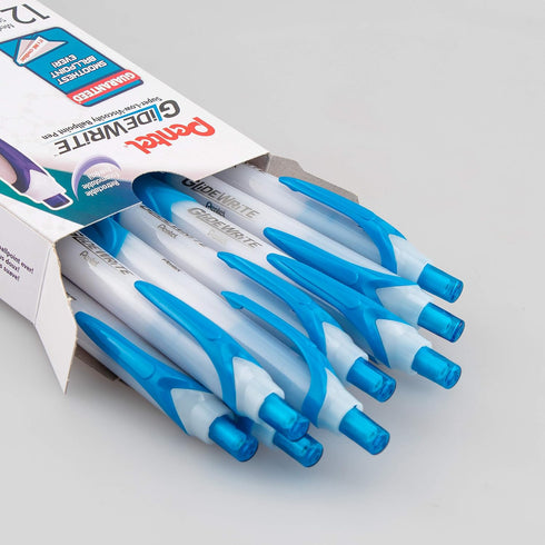 Pentel GlideWrite Ballpoint Pen with TechniFlo Ink, Medium Line (1.0mm), Sky Blue, Box of 12 (BX910-S)