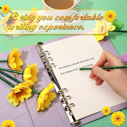 Chinco Sunflower Pens, 16 Pcs Artificial Flower Ballpoint Gel Ink Pens for School, Office, Home, Party Favor Decor