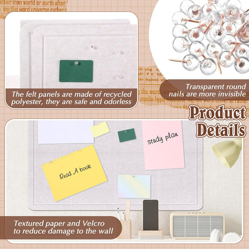 Large Beige Felt Bulletin Board 36 x 24, 8 Pcs Adhesive Tiles for School Office