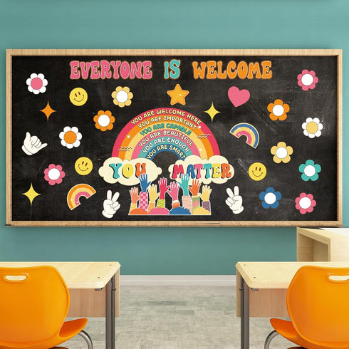 Retro Bulletin Board Decorations Groovy Classroom Decor 35Pcs Everyone is Welcome Positive Motivational Inspirational