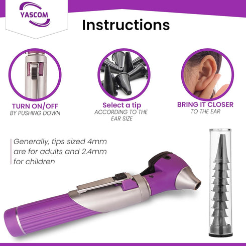 YASCOM 10x Otoscope - Ear Scope Otoscope with Light, Ear Checker Otoscope, Pocket Size Ear Otoscope with Specula