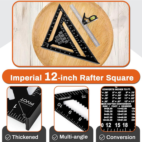 Fasouna 12" Set, 12 Inch Advanced Rafter Square and Combination Square Imperial Carpenter Square Woodworking Framing