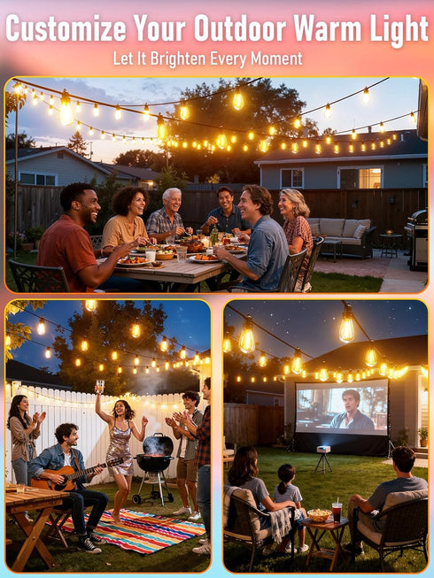 Jerritte 60FT 16+1 IP65 Bulbs, 2700K Dimmable Commercial LED Outdoor String Lights with Edison Shatterproof Waterproof