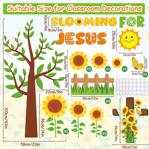gisgfim Sunflower Bulletin Board Decoration Set, Religious Cutouts for Classroom Welcome Blooming for Jesus