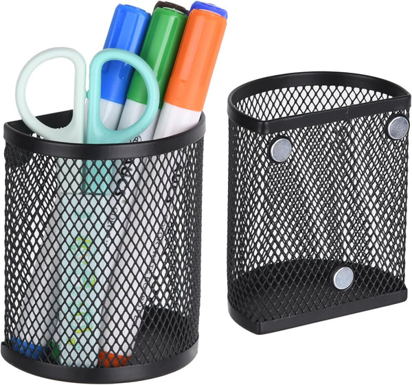 LUCYCAZ Magnetic Pencil Holder, 2 Pack Magnetic Pen Holder for Refrigerator, Home School and Office (Black)