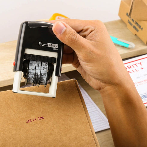 ExcelMark 7820 Self-Inking Rubber Date Stamp, Great for Shipping, Receiving, Expiration and Due Dates (Red Ink)