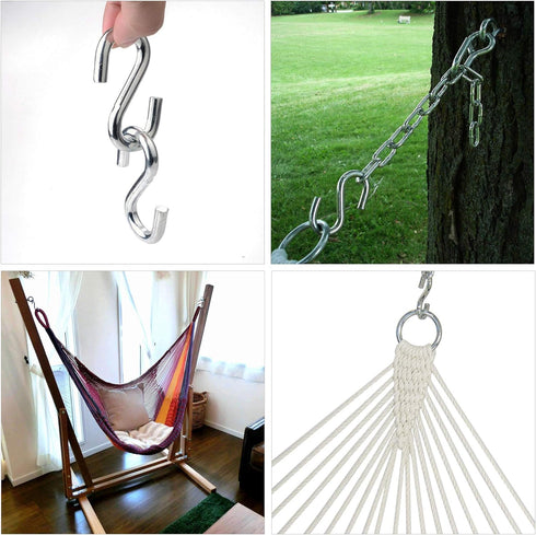 Flammi 2 Pack Heavy Duty S Hooks for Hanging Hammock Stand, Swing Plants, Max 500 Lbs, 3 Inch Long, 5/16 Inch Thick