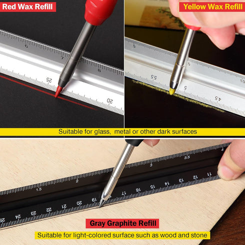 Hiboom 3 Pack Solid Carpenter Pencil with 21 Refill, Long Nosed Mechanical Pencil Marker with Built-in Sharpener,