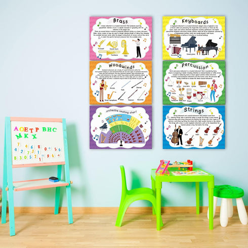 gisgfim Set Music Posters Musical Instruments Bulletin Board Orchestra Posters for Classroom Musical Education Decor