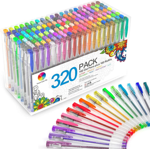 Smart Color Art 320 Pack Gel Pens Set, 160 Colors Gel Pen with 160 Refills