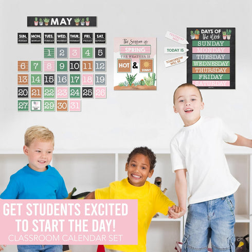 Hadley Designs Cactus Classroom Calendar Set, Bulletin Board for Classroom Decorations